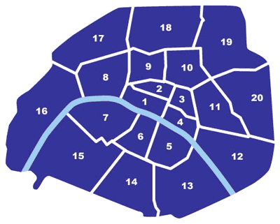 Cliquez sur l'arrondissement de Paris qui vous intéresse